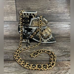 Mary Frances RARE Vintage Beaded HardBox‎ Boot Shaped Handbag Rhinestones